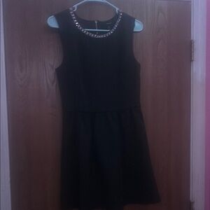 Black Sleeveless Dress with Embellished Neckline